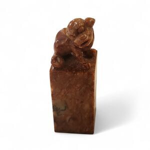 Antique Chinese Carved Soapstone Seal stamp w Foo Dog Stamp in Presentation Box